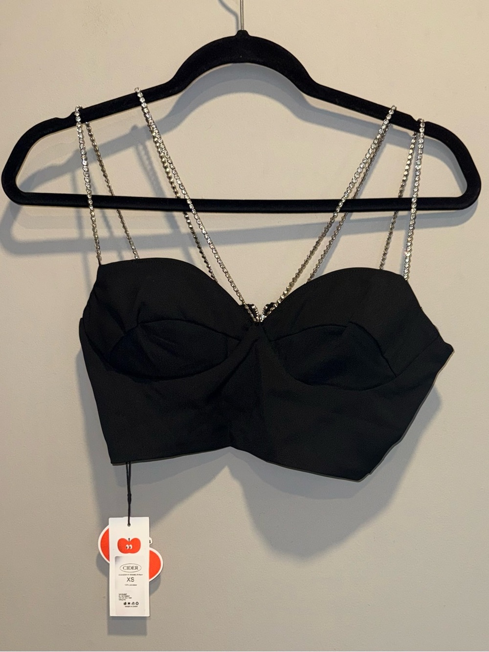 Cider Black Crystal-Chain Bustier Camisole